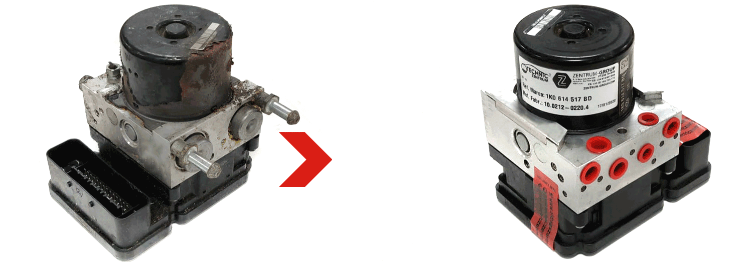 A diferença entre um módulo ABS antes e depois de ser reparado pela TechnicZentrum